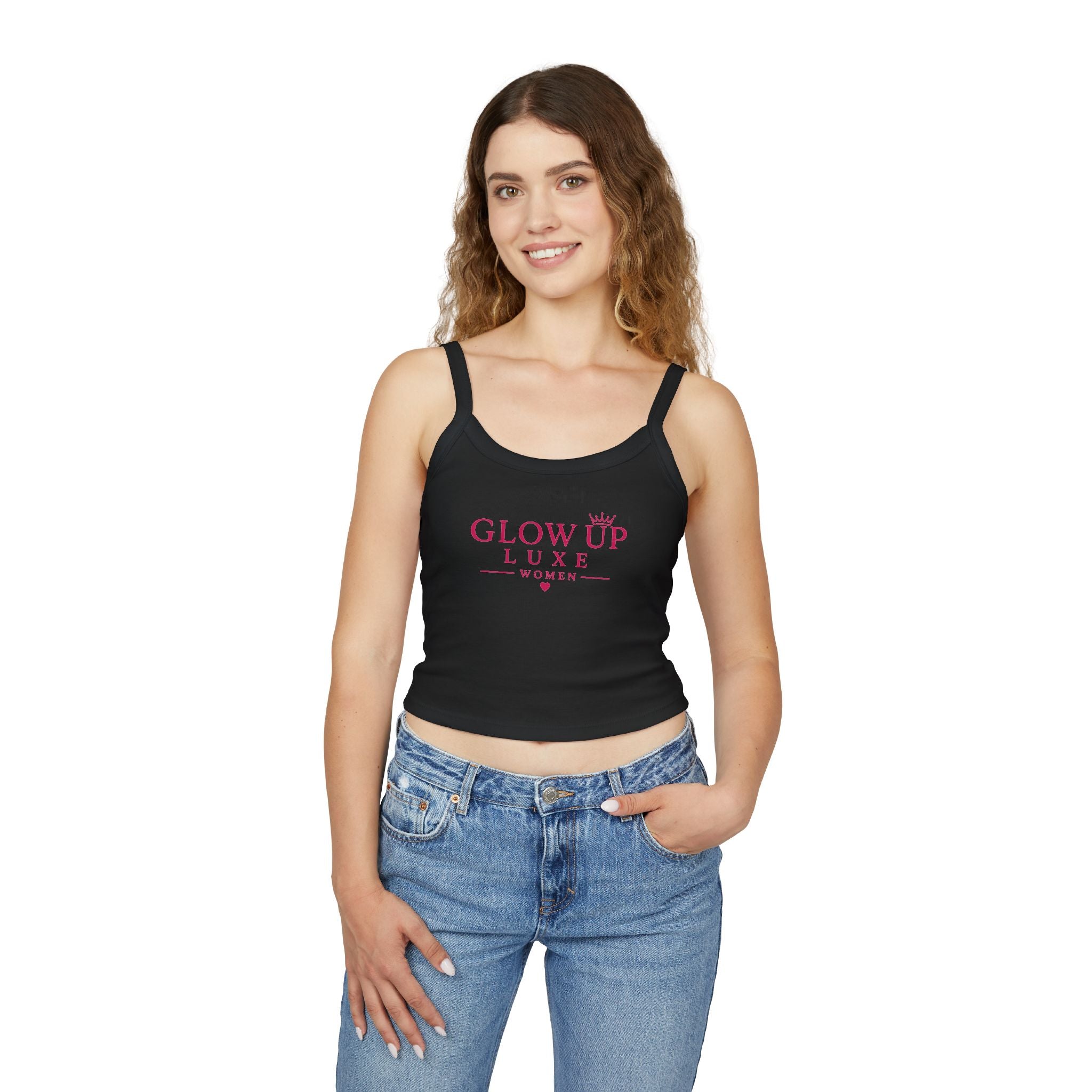 Spaghetti Tank Top — "Glow Up Luxe" Women's Crop Tank (Founding Member 2026)