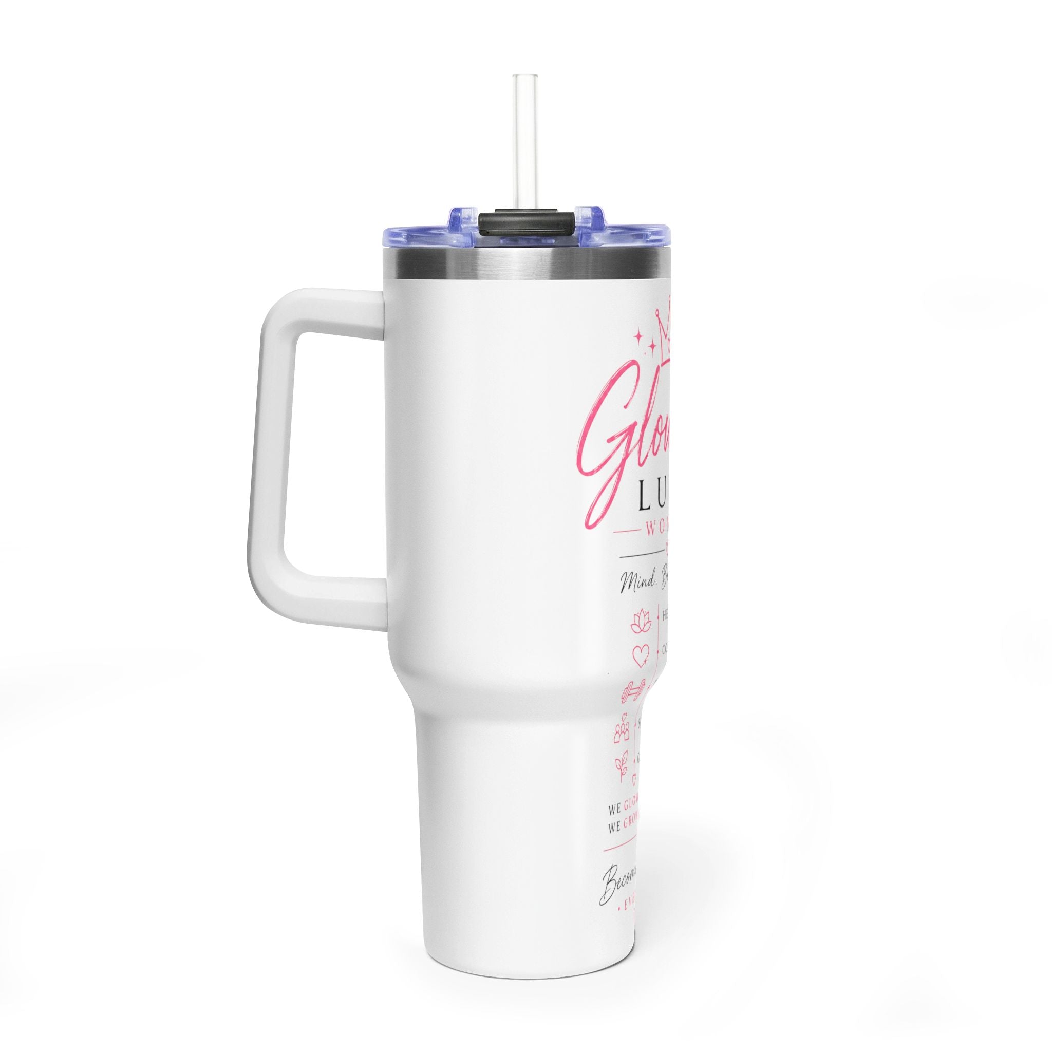 40oz Vacuum Tumbler — "Glow Up Luxe" Women’s Motivational Drinkware